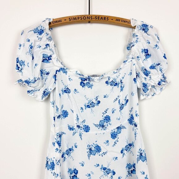 ZARA Womens Blue Floral Mini Sun Dress White Small Porcelain Short Sleeve - Picture 6 of 6